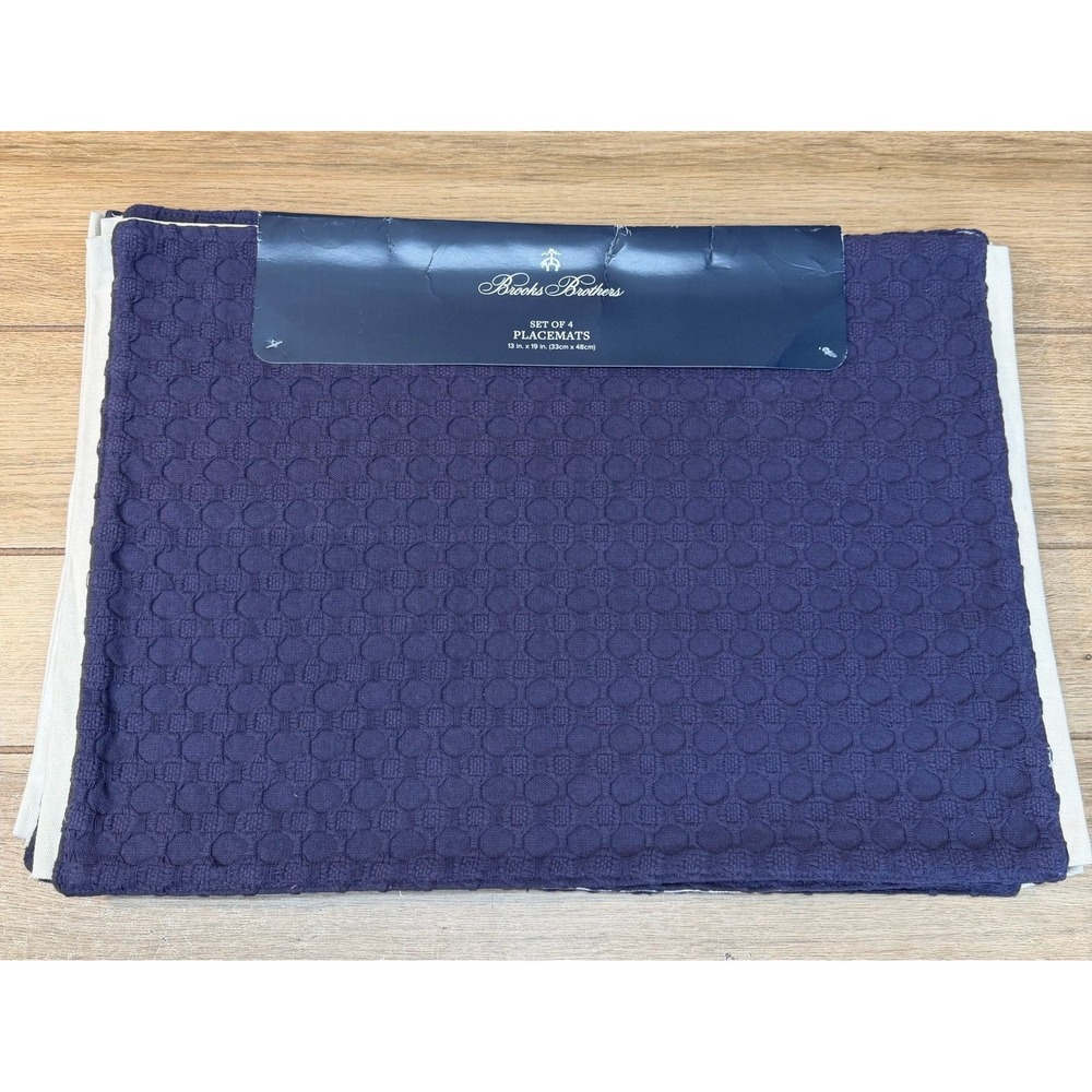 Brooks Brothers Navy Placemats Set Of 4 Waffle Weave Texture 100% Cotton NEW